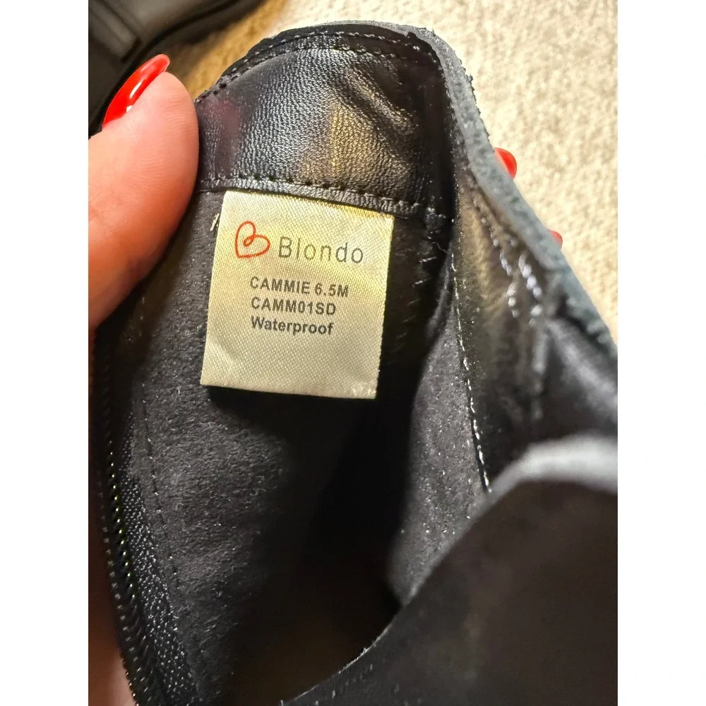 Blondo Cammie Black Leather Waterproof Ankle Boots Lug Sole Womens 6.5M